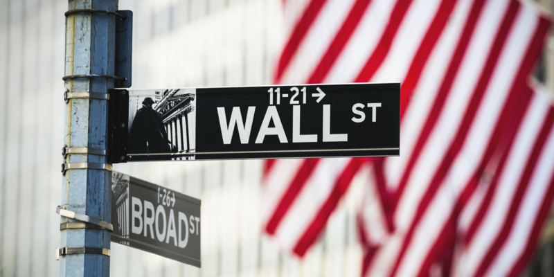 Wall Street sign, New York City, USA.