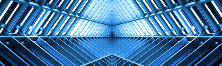 metal structure similar to spaceship interior in blue light