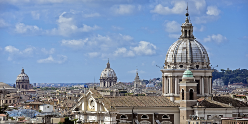 Rome cityscape skyline dome cathedral sky clouds high point view