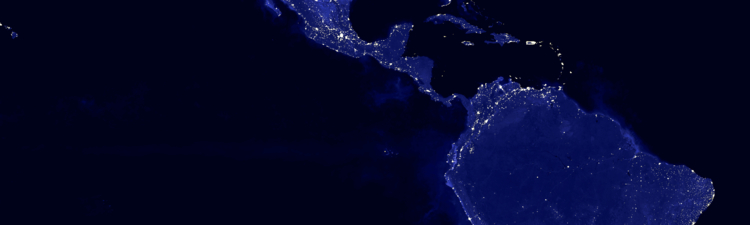 North and South America lights map at night. View from outer space