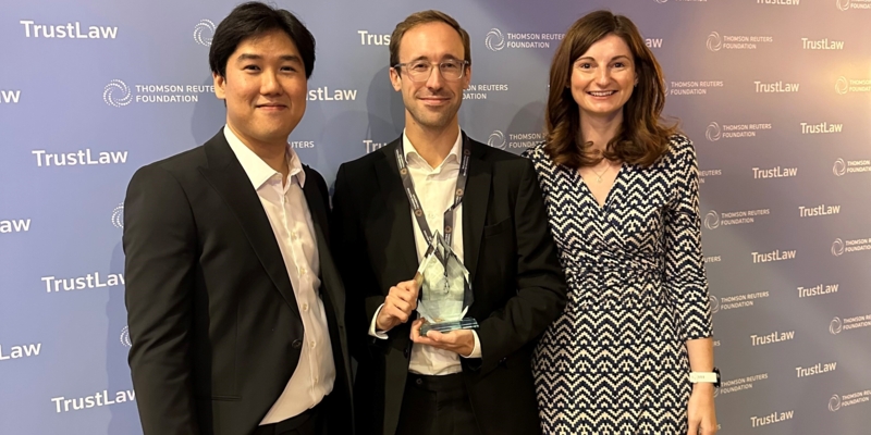Pictured from left to right: Associates Timothy Neo, Oscar Bjartell, and Liz Longster at the Trust Law Awards 2023. 