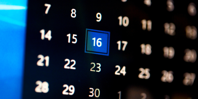 Close up view of calendar days on computer screen.