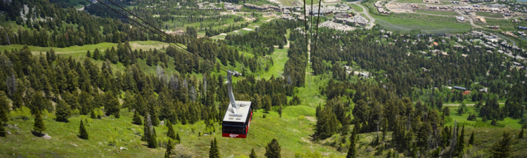 Aerial Tram with Jackson Hole valley and Teton Village below