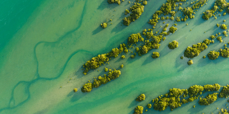 Aerial view of water texture and pattern at  Waiwera beach, North of Auckland, New Zealand.