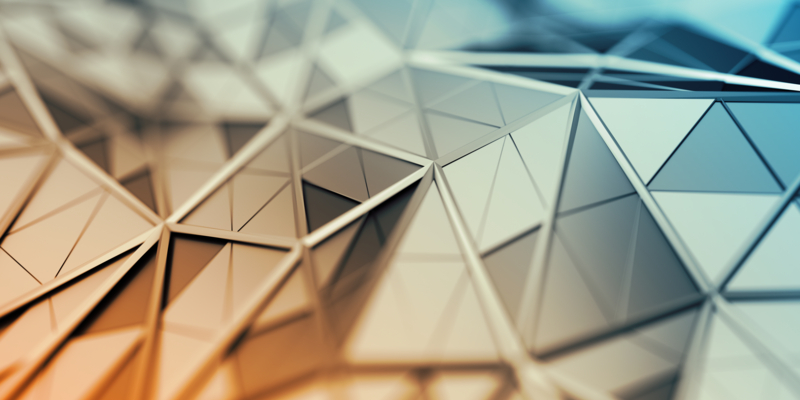 Abstract 3d rendering of triangulated surface. Contemporary background. Futuristic polygonal shape. Distorted low poly backdrop with sharp lines.