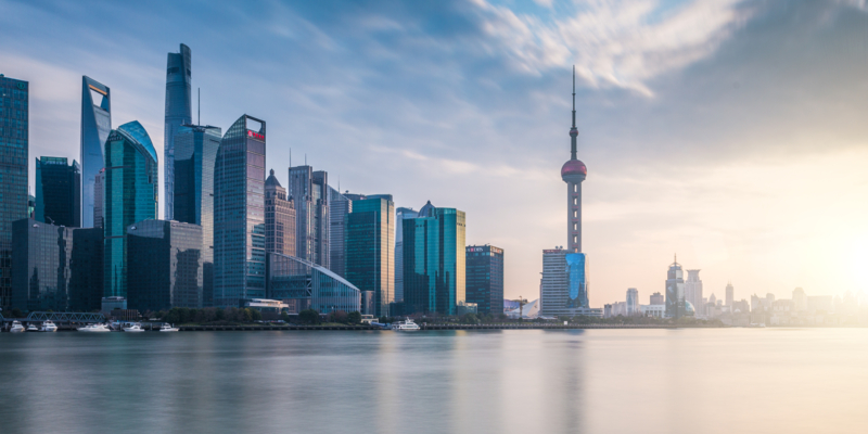 Shanghai in morning , huangpu river and pudong skyline