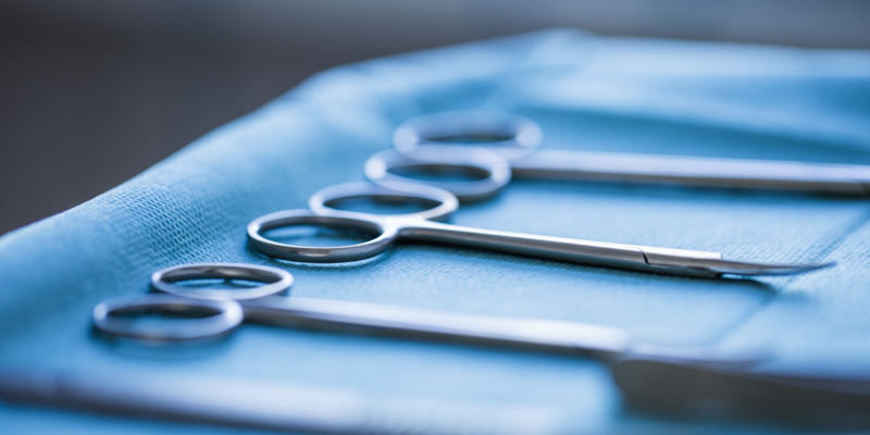 Close-up of surgical scissors in operating room