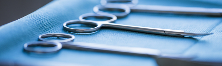 Close-up of surgical scissors in operating room