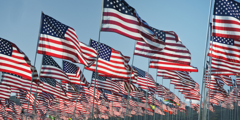American Flags waving in the breeze