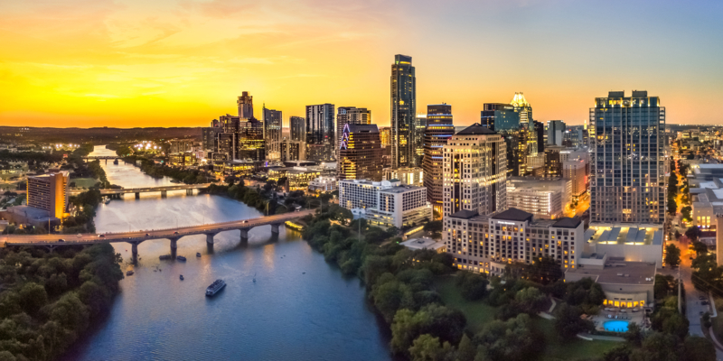 Austin, TX cityscape during sunset