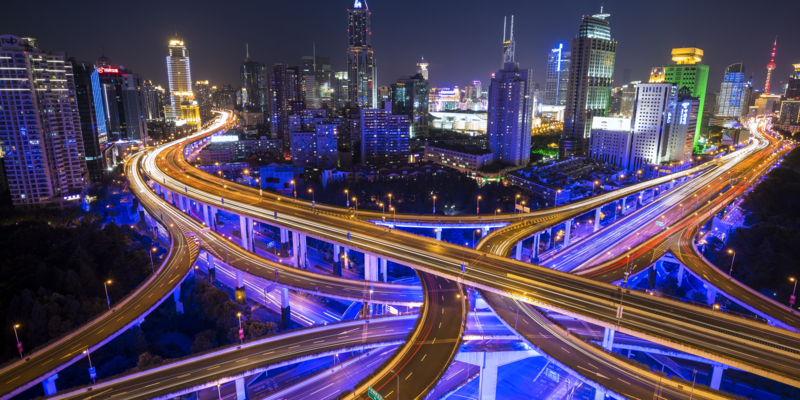 modern city with highway interchange in shanghai ,China