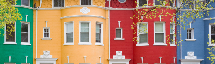 Colorful row houses in Washington DC, USA