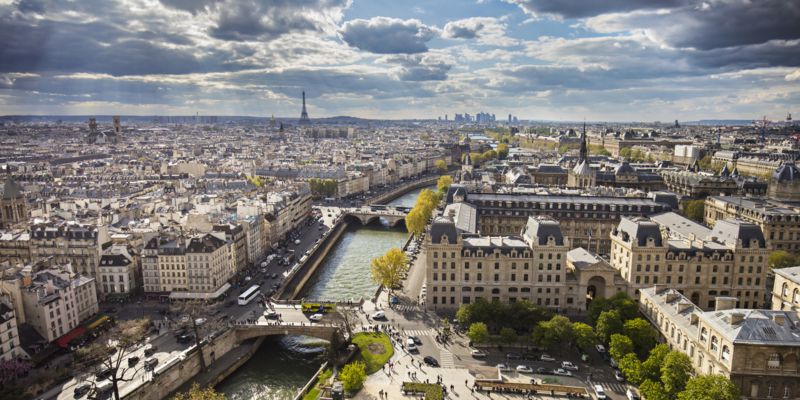 Sunny spring  panorama day in Paris.