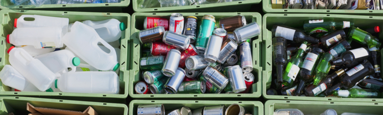 Close up of organized recycling bin